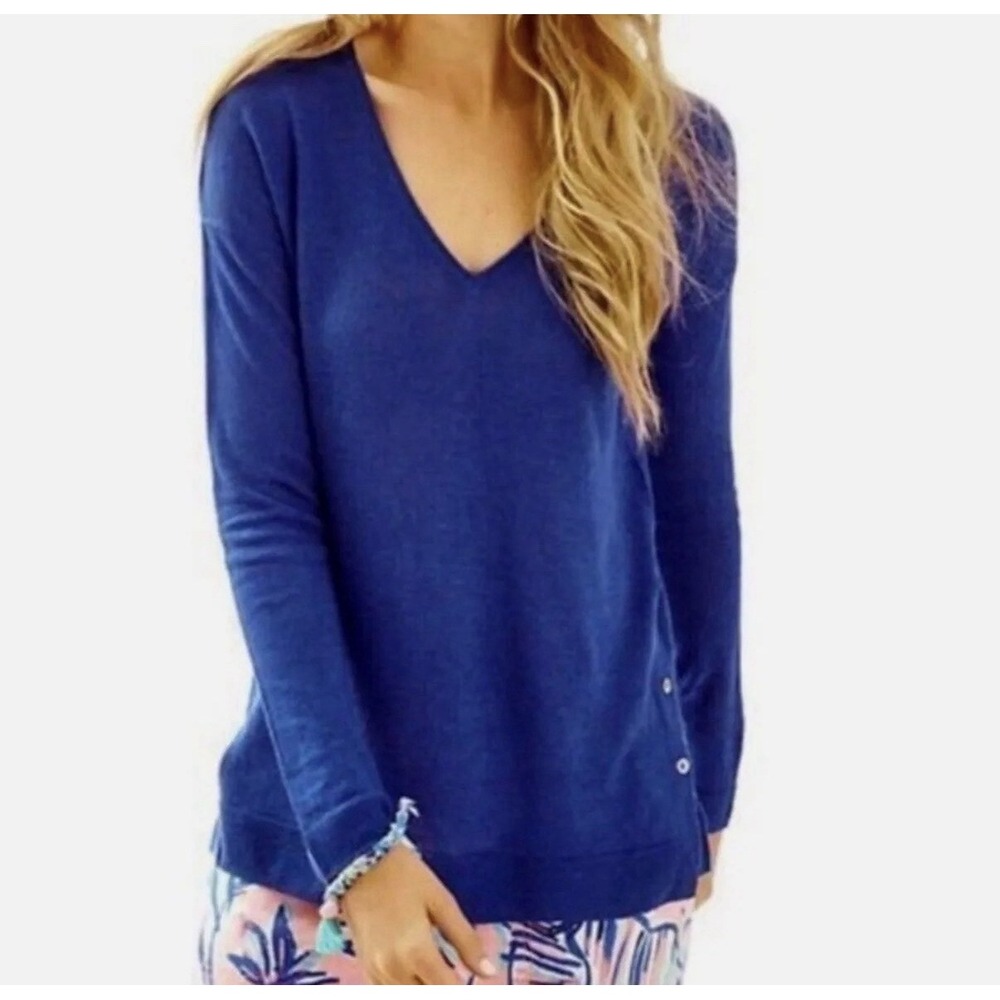 Lilly Pulitzer XS 100% LinenTop Liesel Blue V-Neck Tunic Women X-Small Oversized